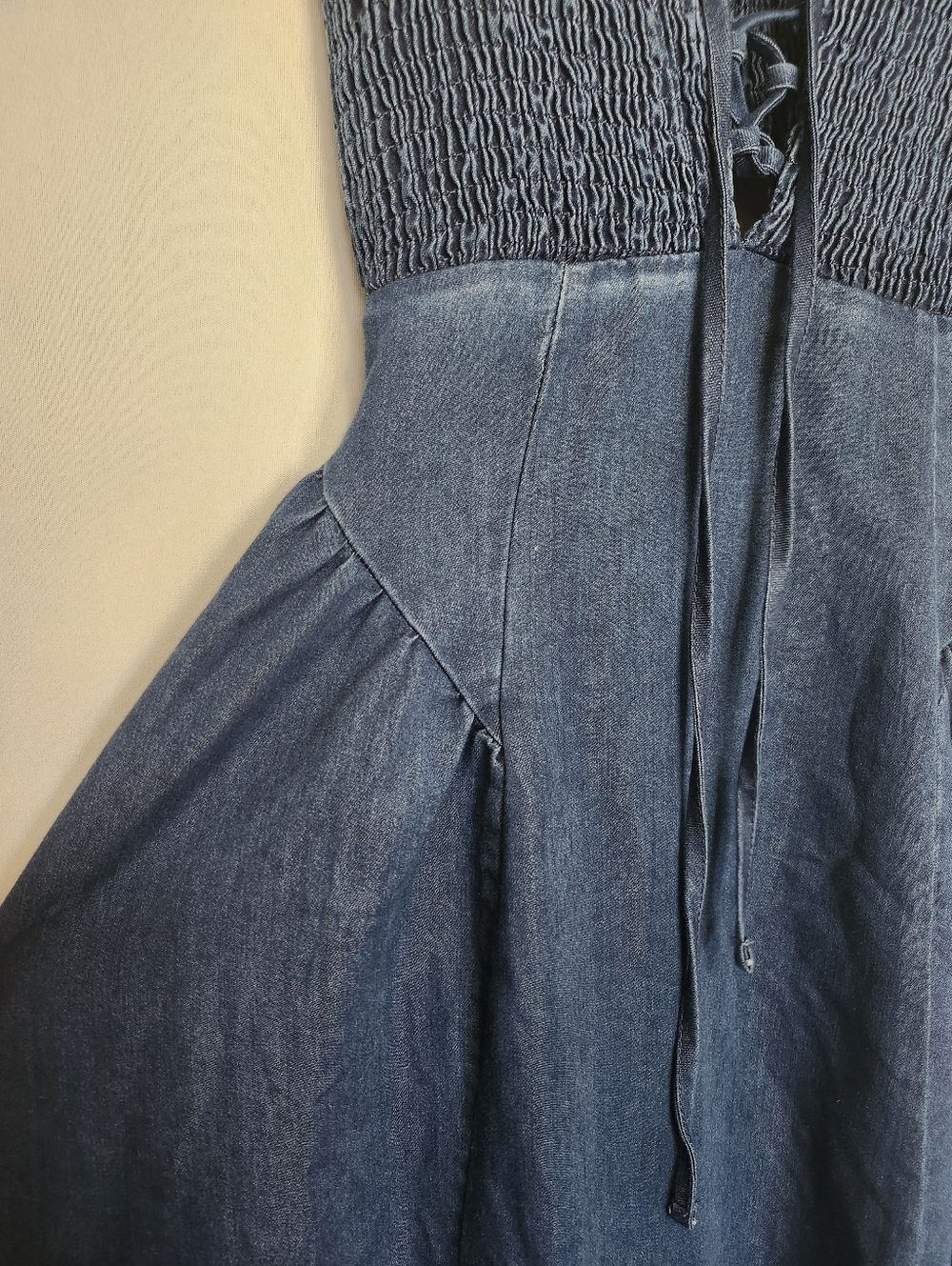 Lulus 'Laylie' Medium Wash Denum Lace Up Dress XS - Picture 5 of 12
